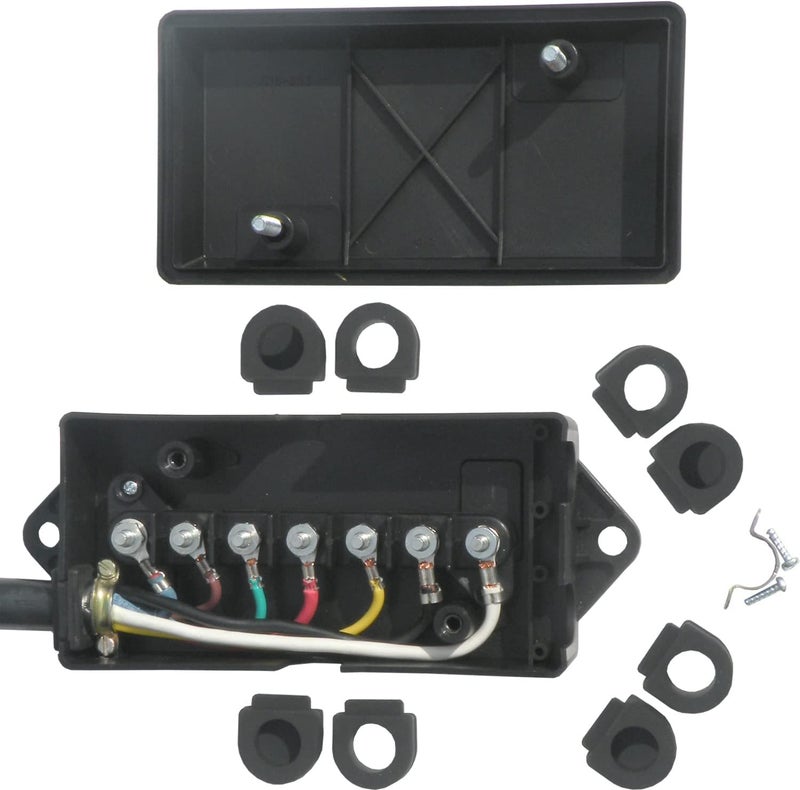 Conntek 7 Way Plug Inline Trailer Cord with 7-Gang Junction Box - Black, 8-Feet - Image 3